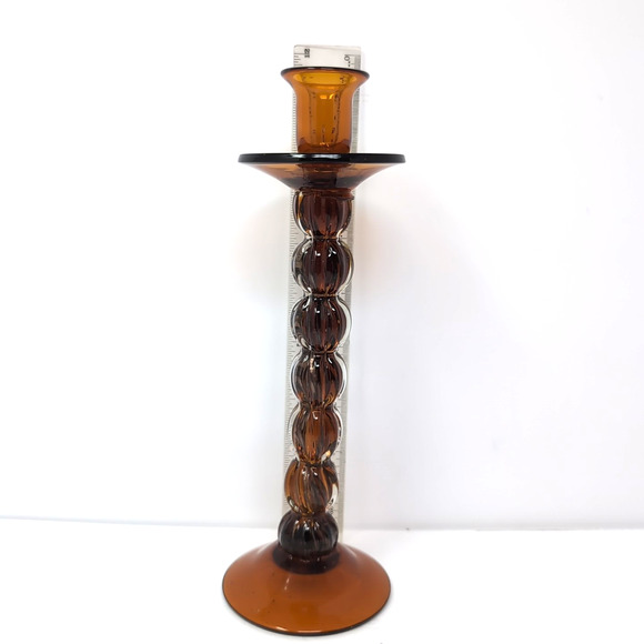 VTG Bombay Company Candlestick Trio Amber Brown Glass 3 Candle Holders 1 FLAWED - Picture 3 of 10